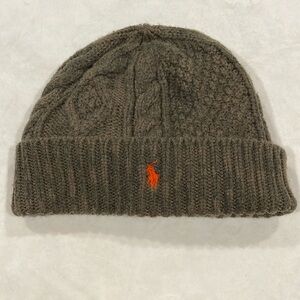 Polo Ralph Lauren Olive Green Camo Cable Knit Wool Beanie Cap Hat Used Vintage